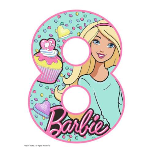 Barbie Number 8 Edible Icing Image - Click Image to Close